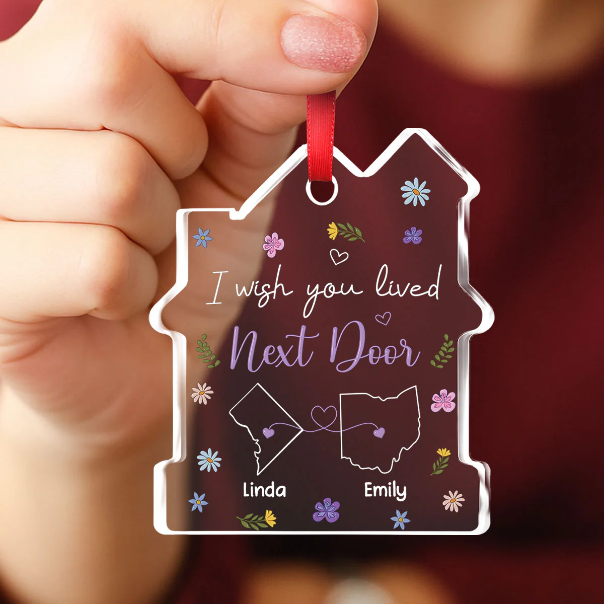 I Wish We Lived Closer - Personalized Custom House Shaped Glass Ornament - Image 4
