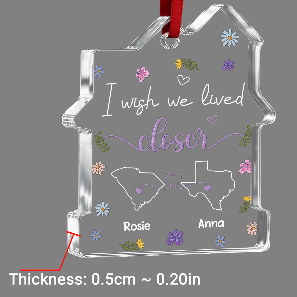 I Wish We Lived Closer - Personalized Custom House Shaped Glass Ornament - Image 5