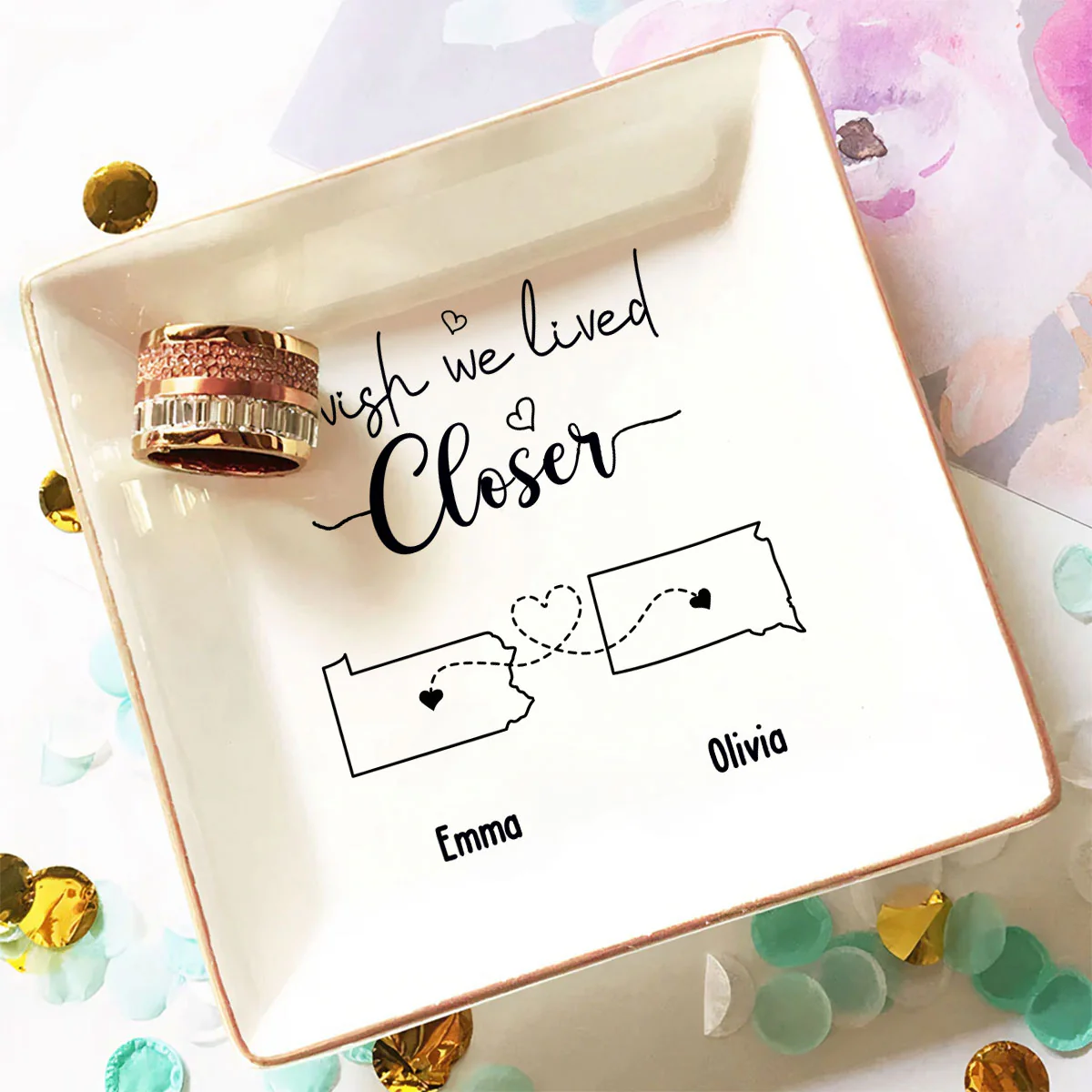 I Wish We Lived Closer - Personalized Custom Jewelry Dish - Image 2