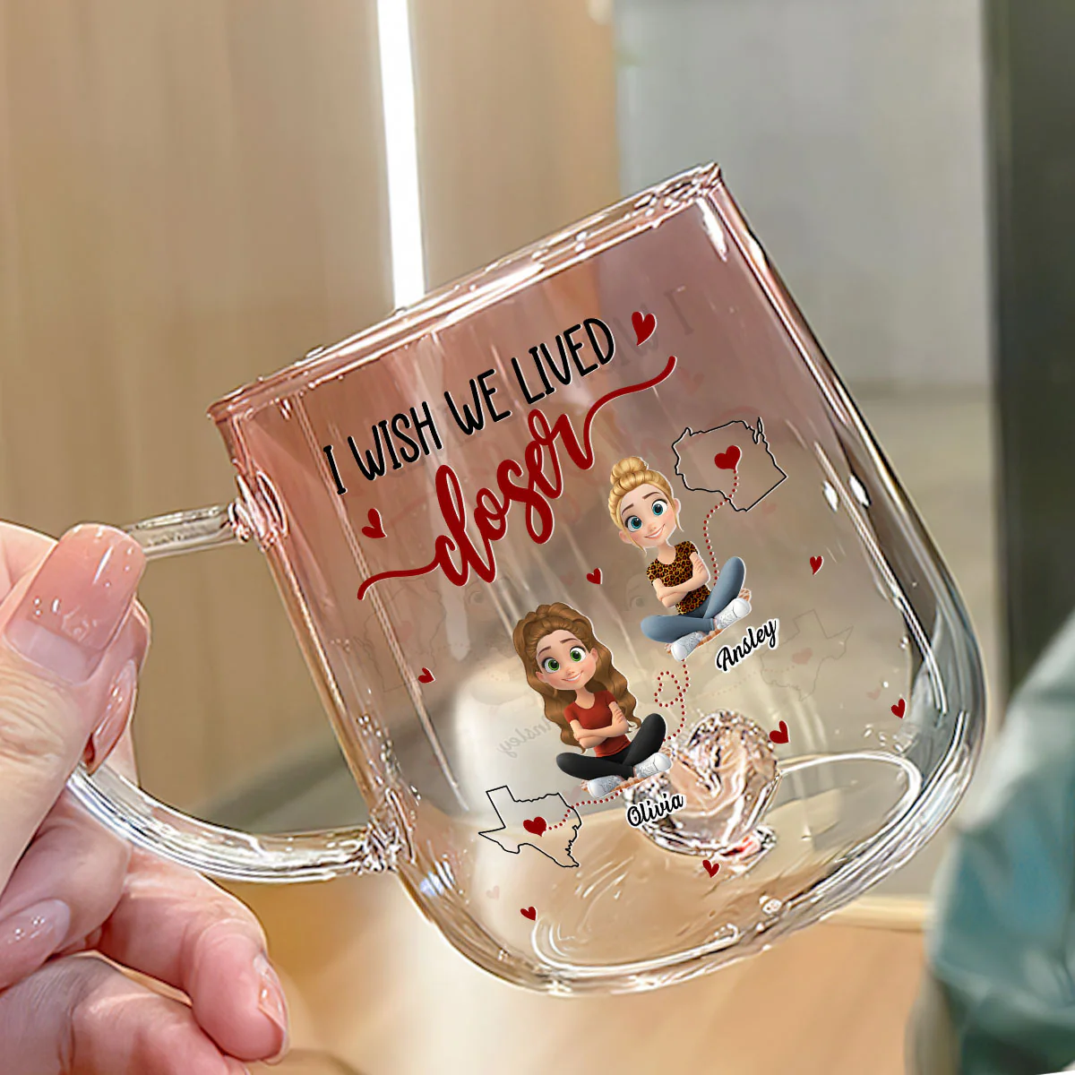 I Wish We Lived Closer - Personalized Custom Pink Gradient Glass Mug - Image 2
