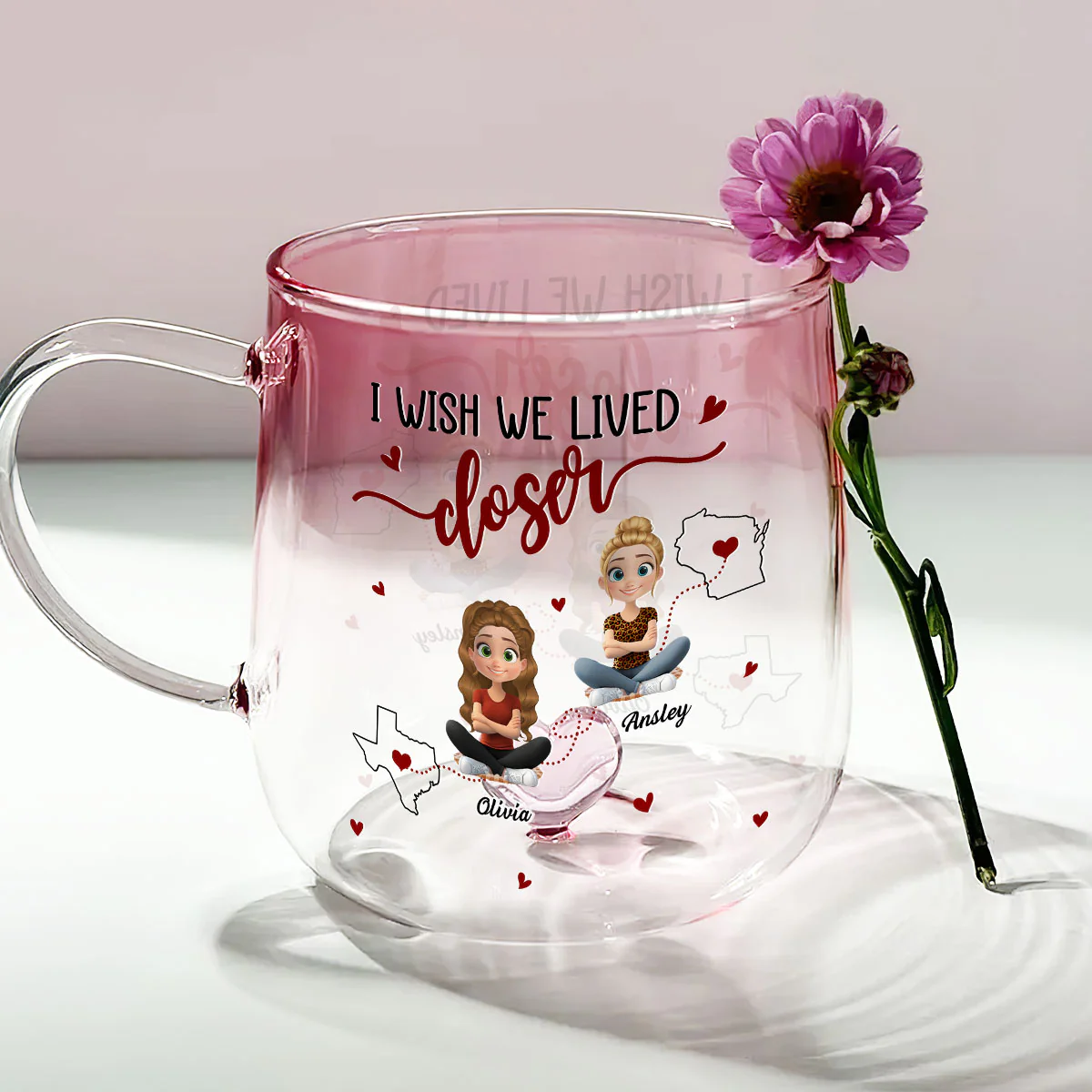 I Wish We Lived Closer - Personalized Custom Pink Gradient Glass Mug - Image 3