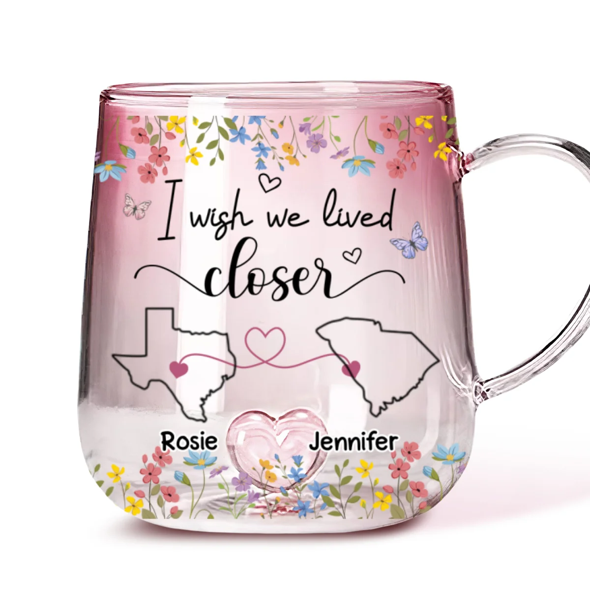 I Wish We Lived Closer - Personalized Custom Pink Gradient Glass Mug - Image 4