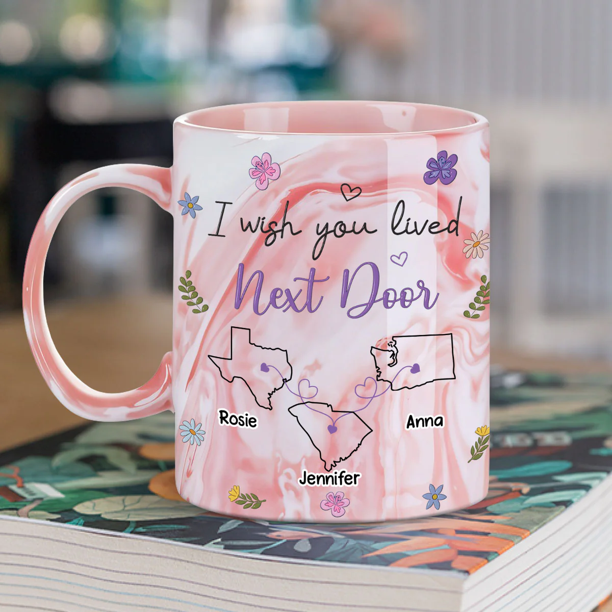I Wish We Lived Closer - Personalized Custom Pink Marble Mug - Image 2