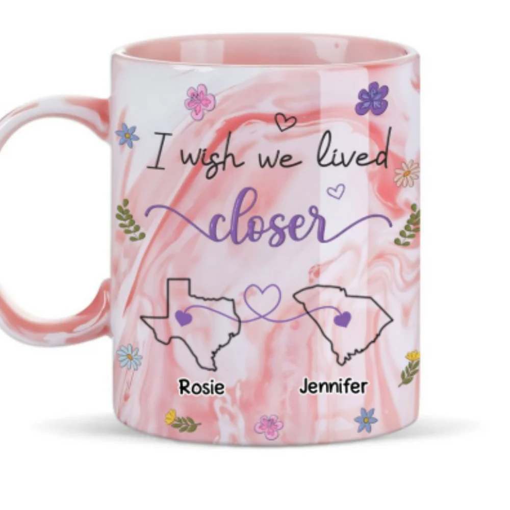 I Wish We Lived Closer - Personalized Custom Pink Marble Mug - Image 6