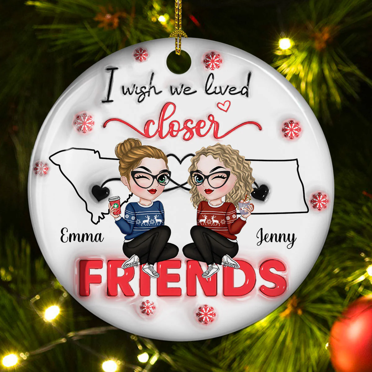 I Wish You Lived Next Door - Personalized Custom 3D Inflated Effect Ceramic Ornament - Image 4