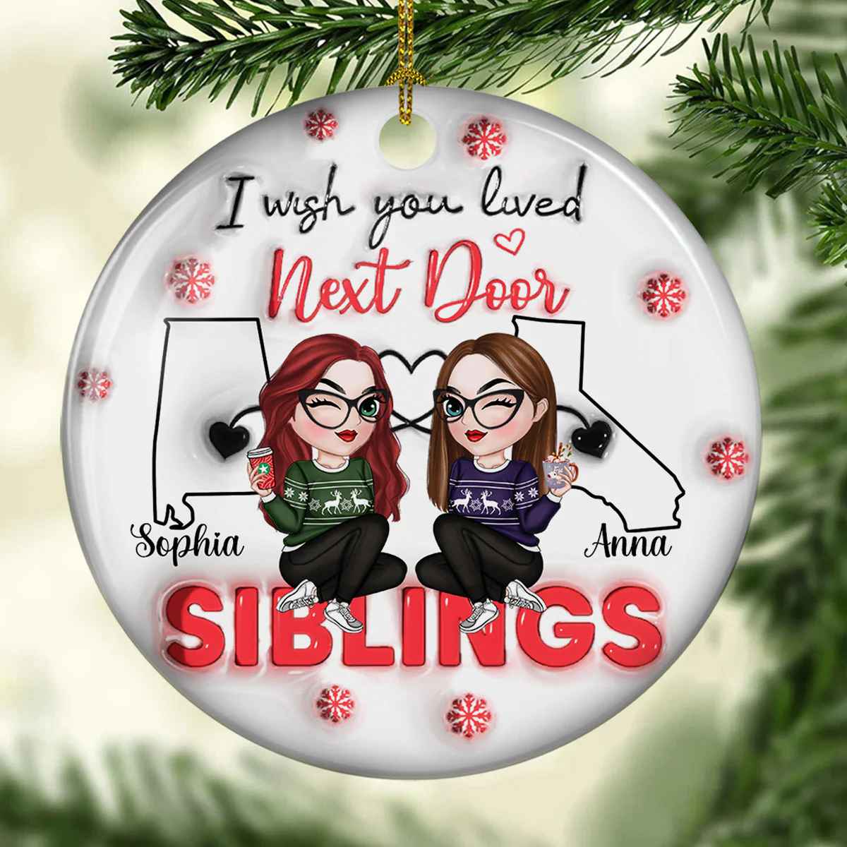 I Wish You Lived Next Door - Personalized Custom 3D Inflated Effect Ceramic Ornament - Image 5