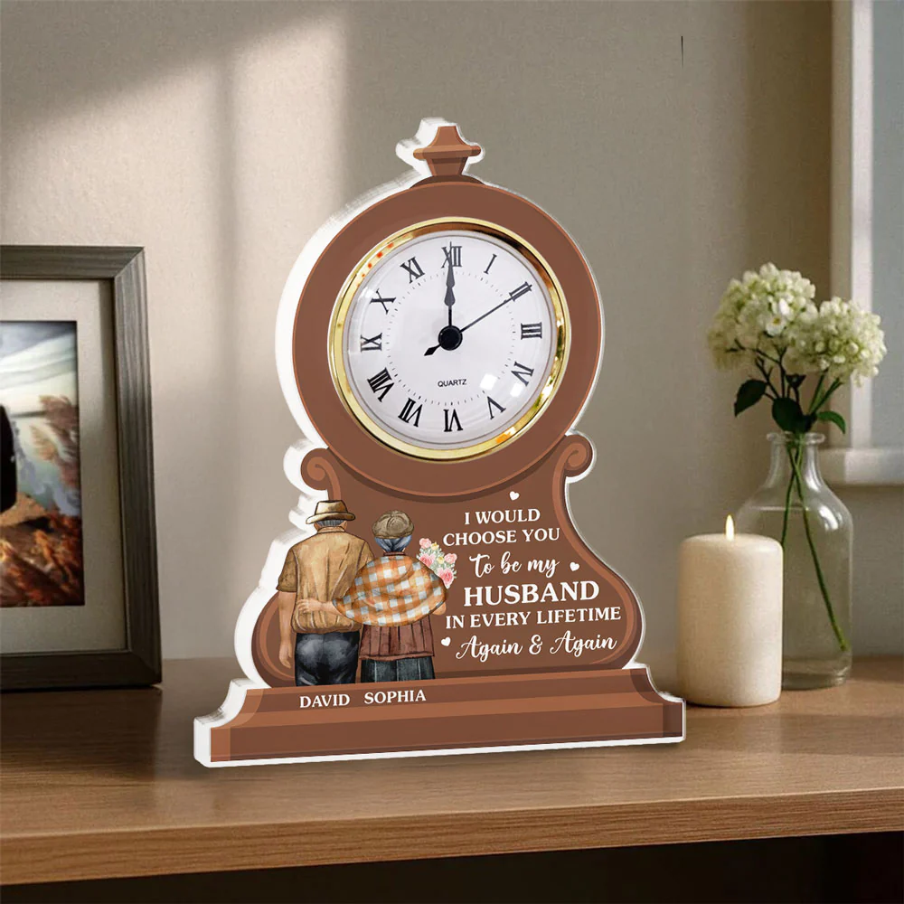 I Would Choose You In Every Lifetime - Personalized Custom Acrylic Desk Clock Plaque - Image 3