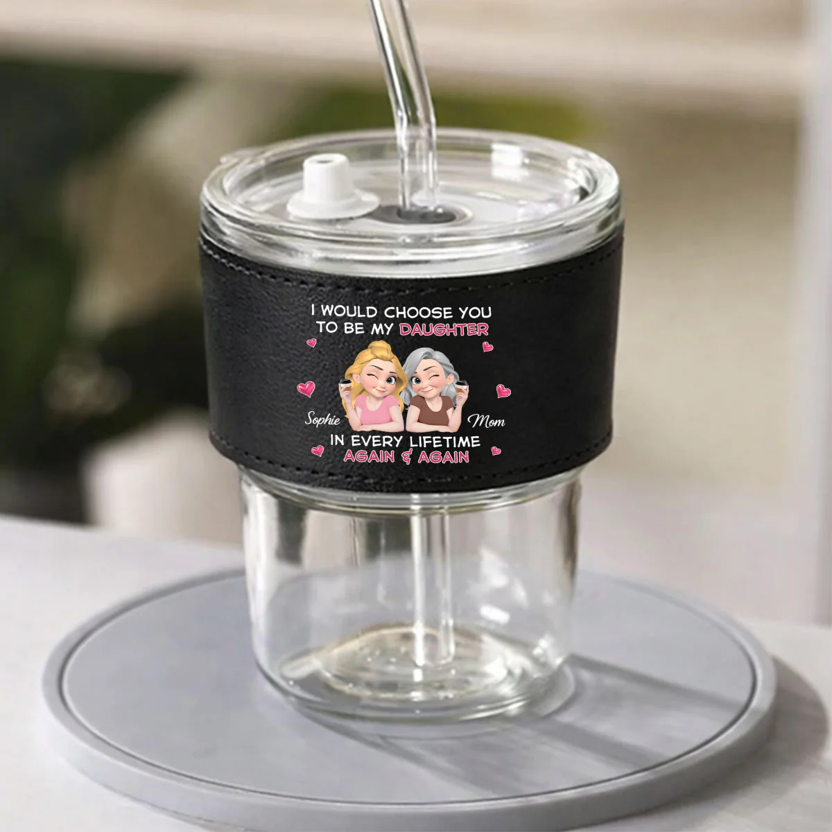 I Would Choose You In Every Lifetime - Personalized Custom Leather Glass Cup - Image 2