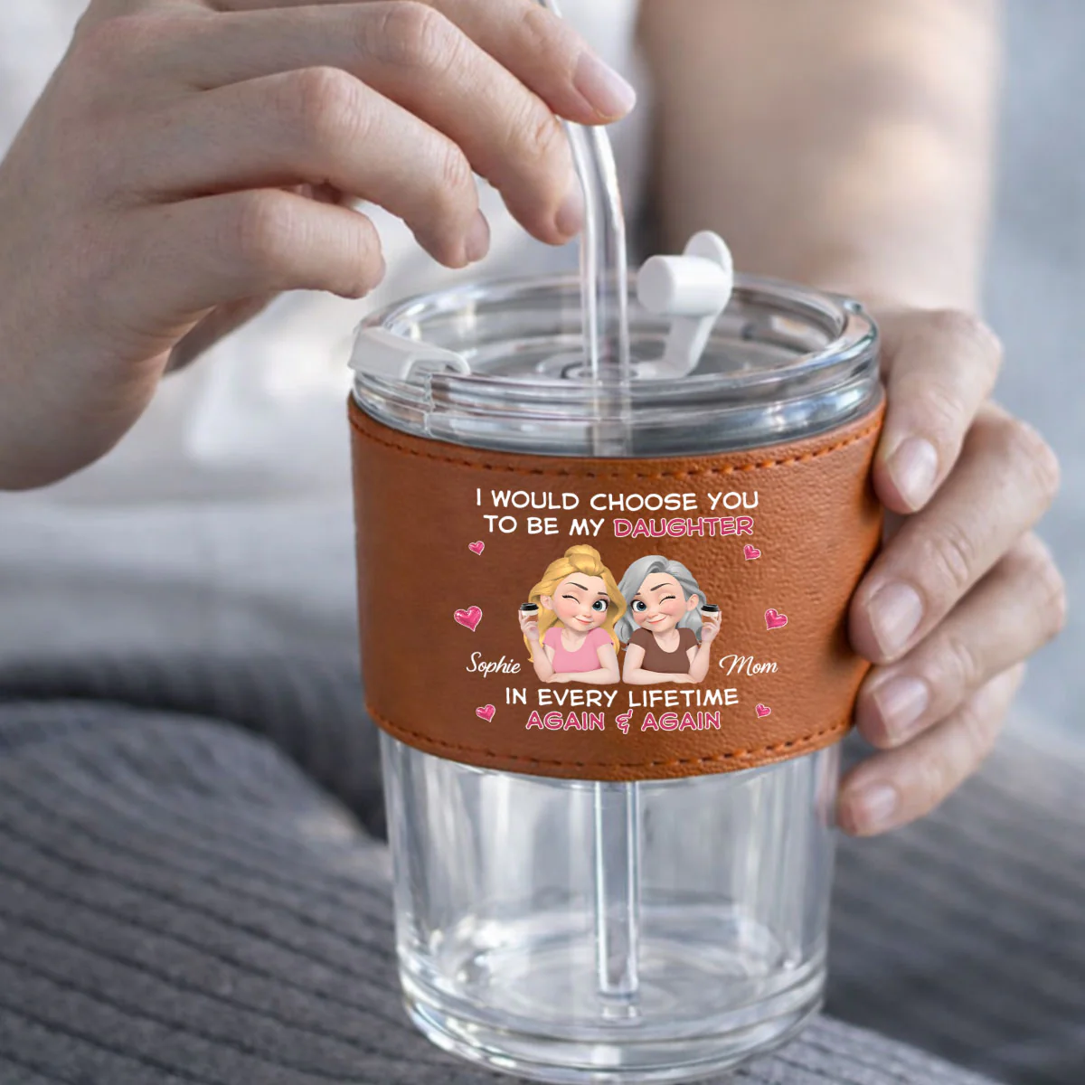 I Would Choose You In Every Lifetime - Personalized Custom Leather Glass Cup - Image 5