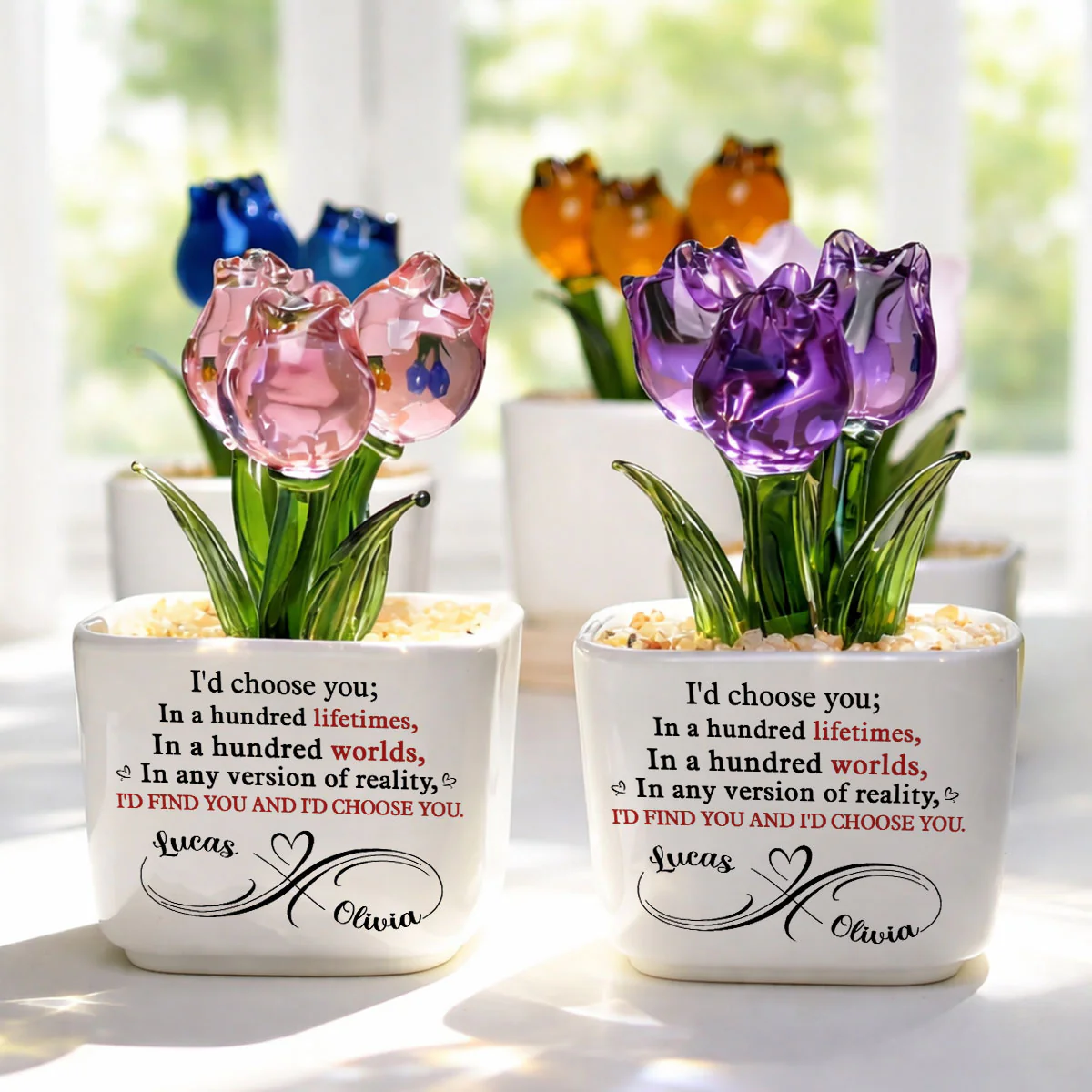 I Would Choose You - Personalized Custom Glass Everlasting Tulips - Image 2