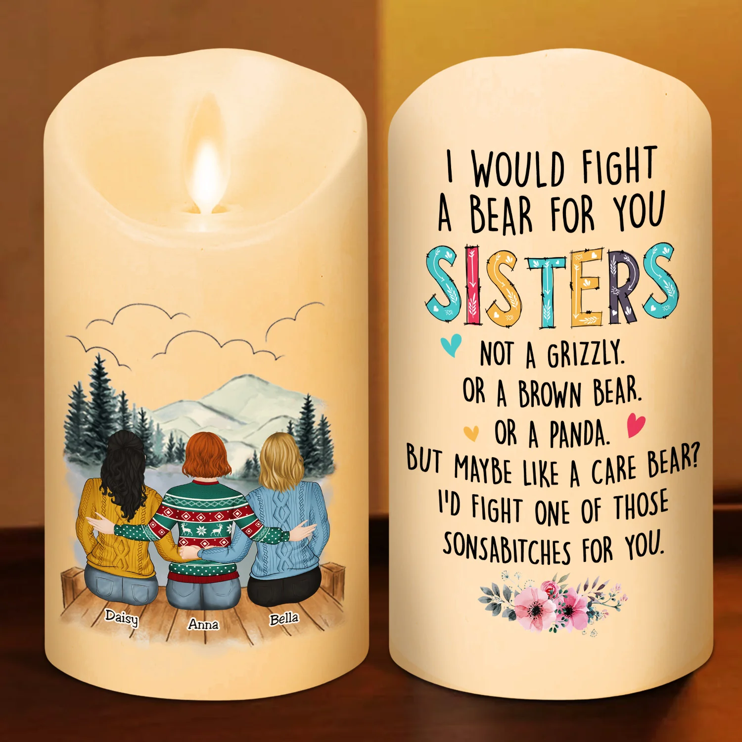 I Would Fight A Bear For You Sister - Personalized Custom LED Candle - Image 2
