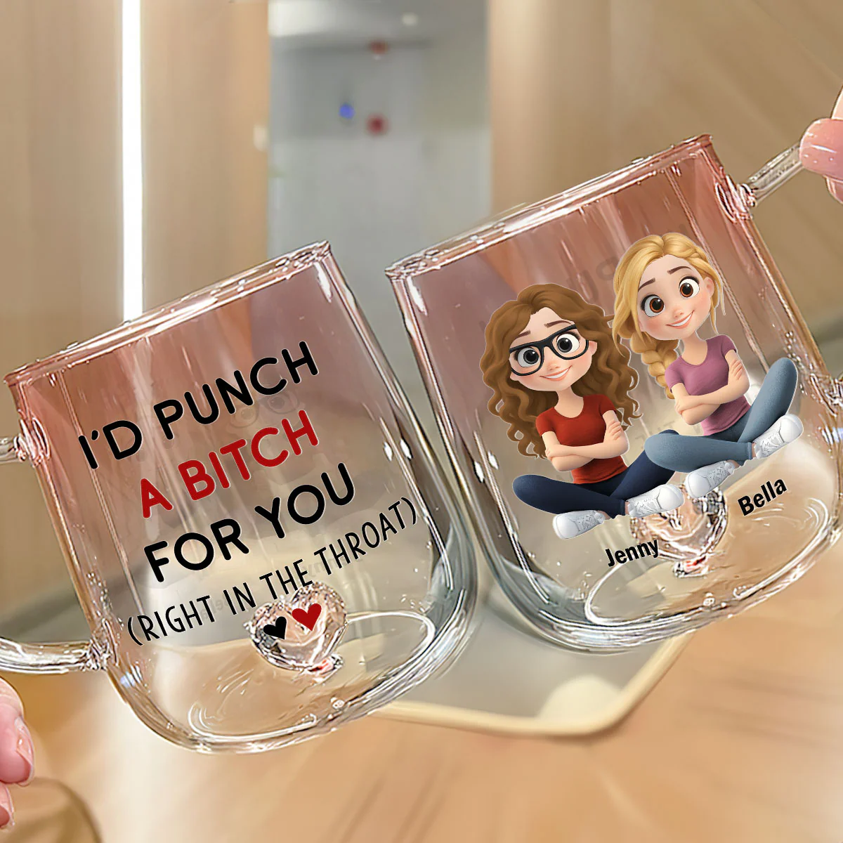 I Would Punch For You - Personalized Custom Pink Gradient Glass Mug - Image 3