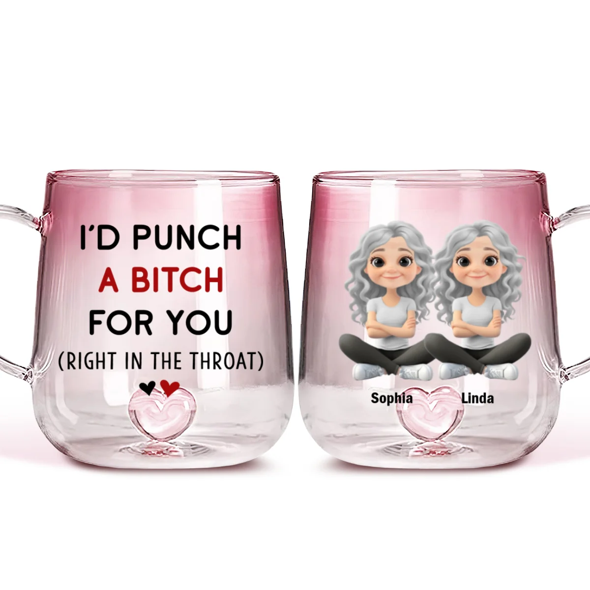I Would Punch For You - Personalized Custom Pink Gradient Glass Mug - Image 7