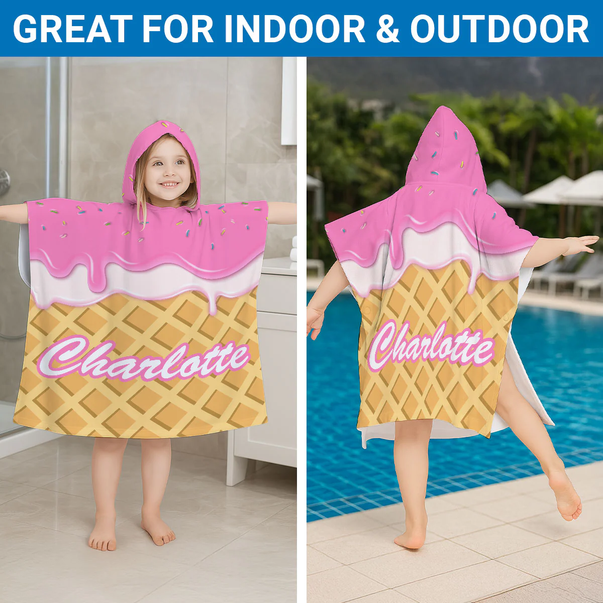Ice Cream - Personalized Custom Hooded Beach Towel - Image 3