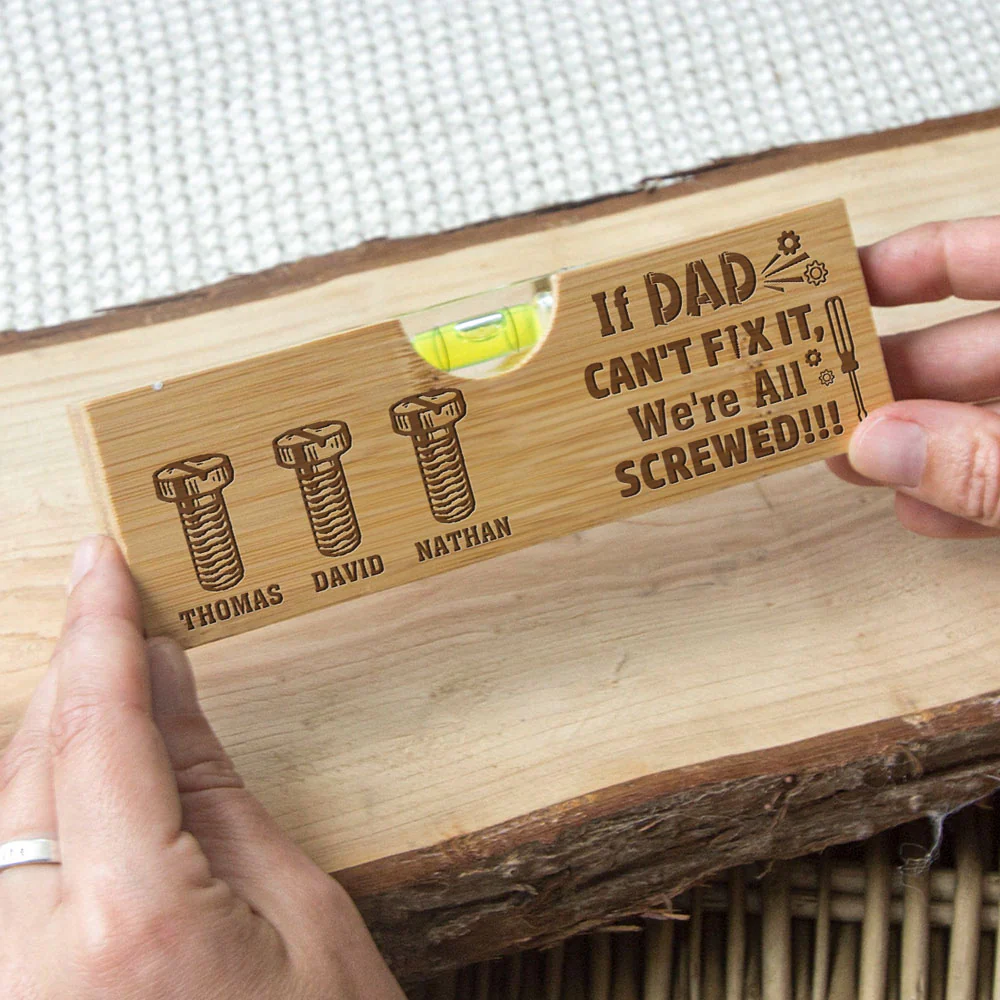 If Dad Can Not Fix It - Personalized Custom Engraved Wooden Spirit Level Bottle Opener - Image 3