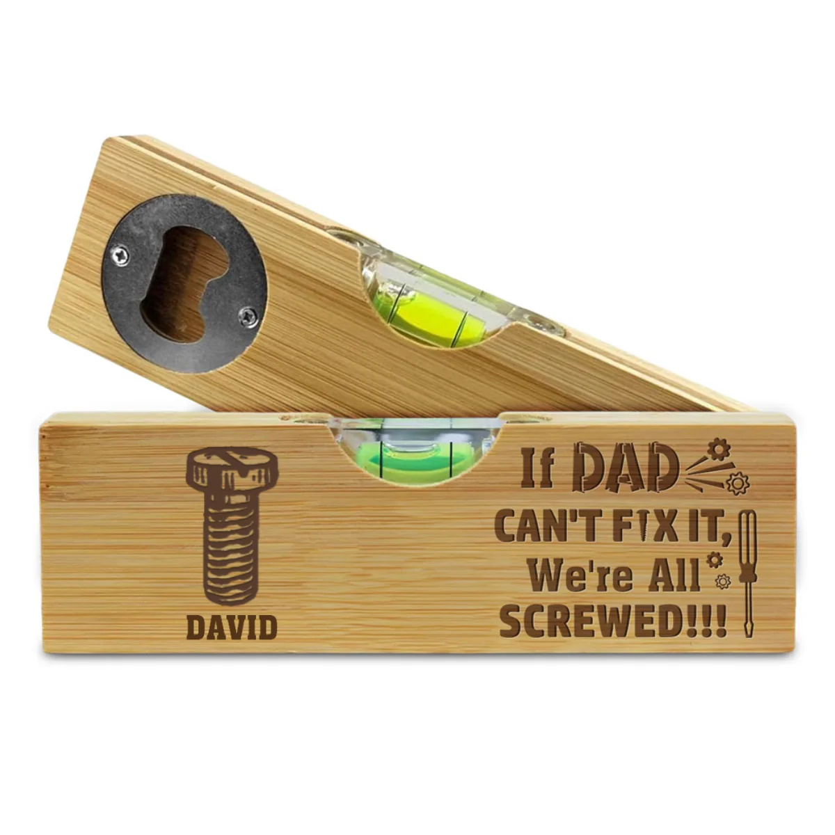 If Dad Can Not Fix It - Personalized Custom Engraved Wooden Spirit Level Bottle Opener - Image 7