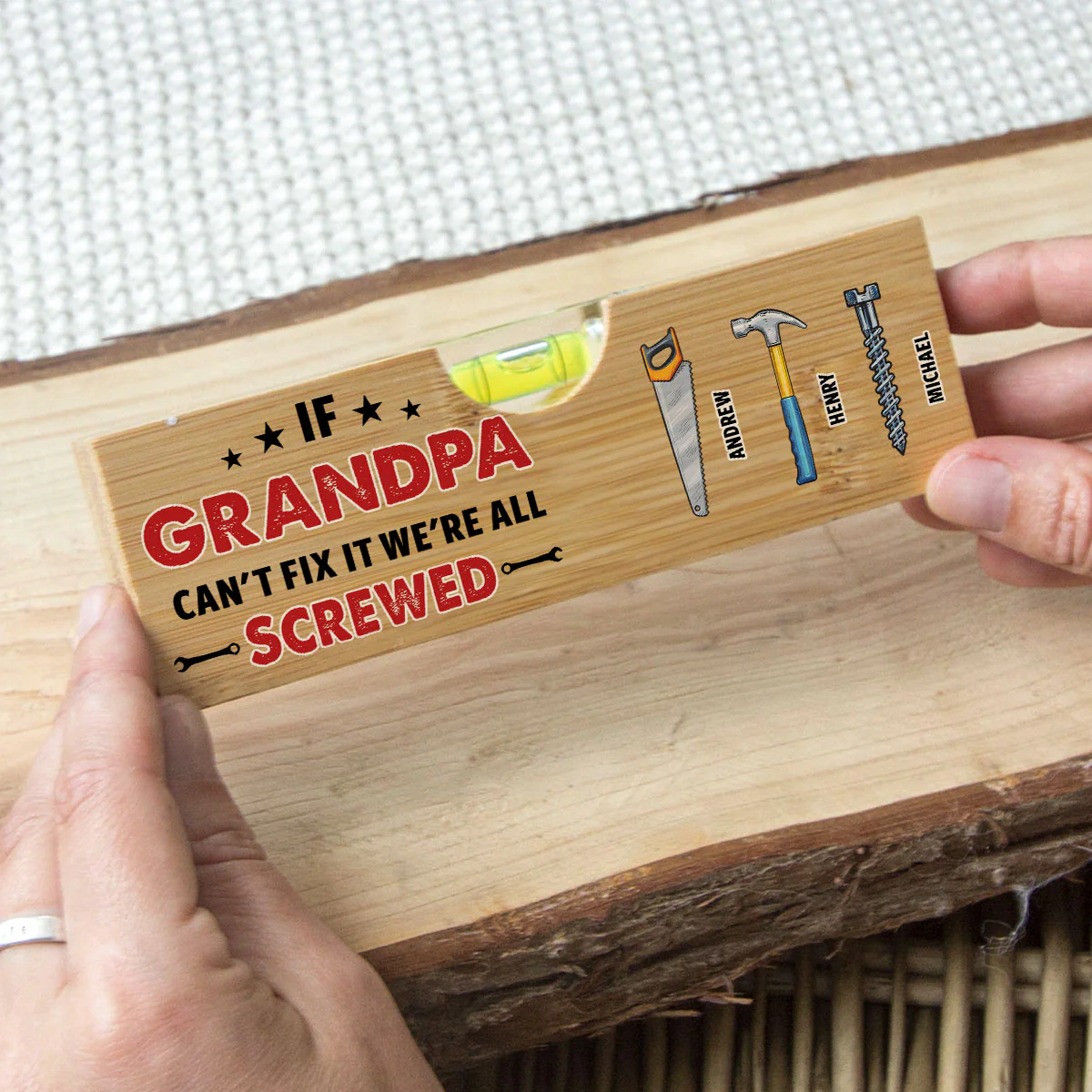 If Dad Cant Fix We Are Screwed - Personalized Custom Wooden Spirit Level Bottle Opener - Image 2