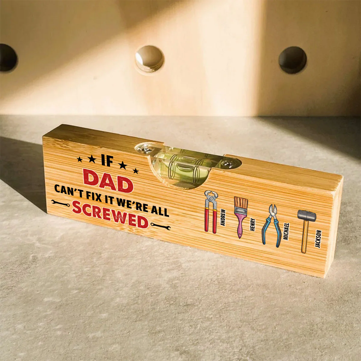 If Dad Cant Fix We Are Screwed - Personalized Custom Wooden Spirit Level Bottle Opener - Image 4