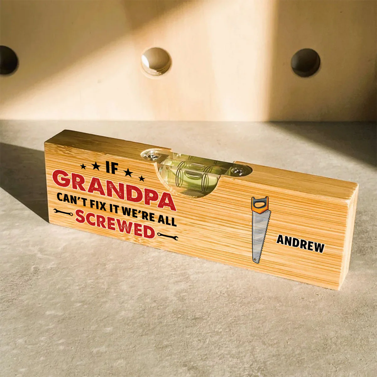 If Dad Cant Fix We Are Screwed - Personalized Custom Wooden Spirit Level Bottle Opener - Image 5