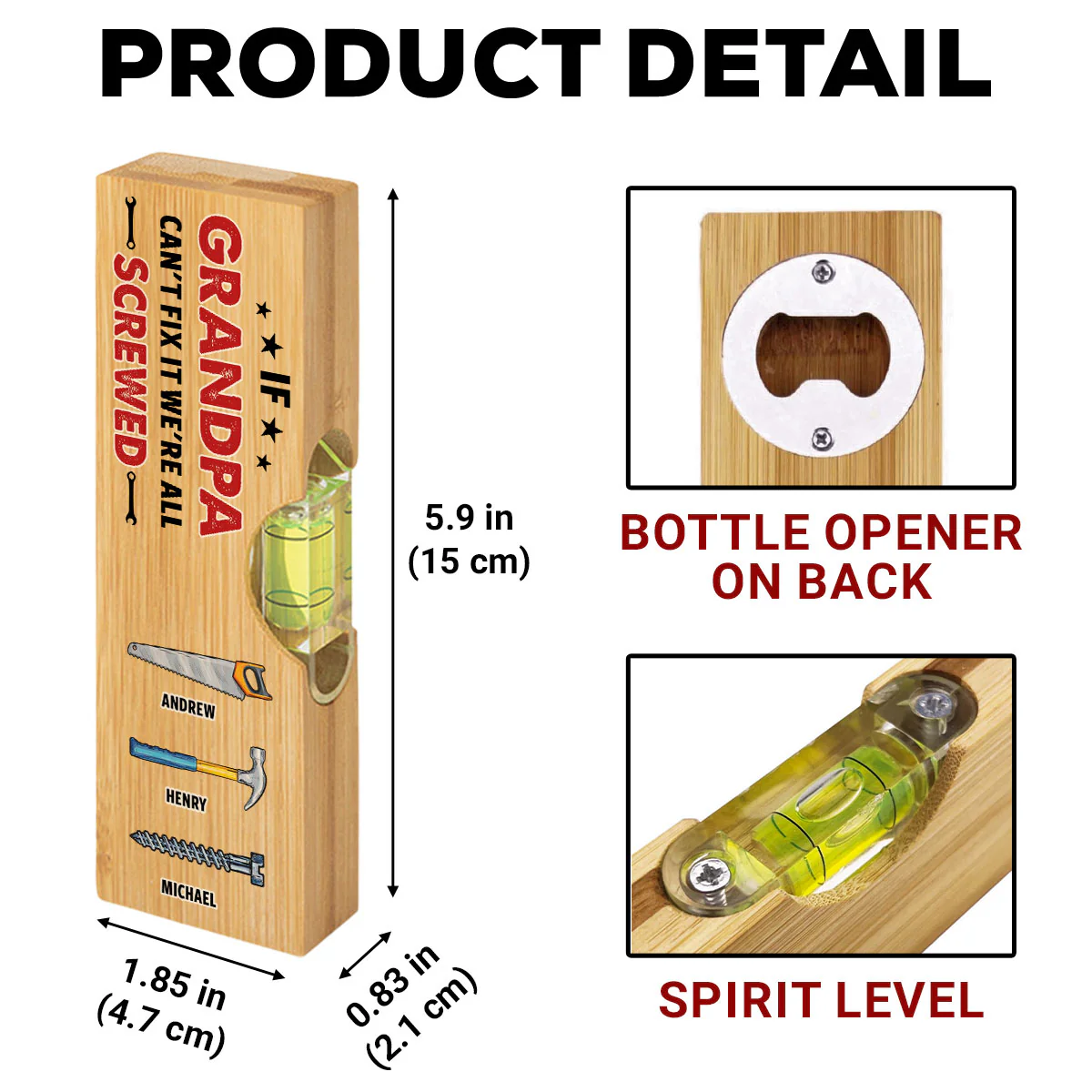 If Dad Cant Fix We Are Screwed - Personalized Custom Wooden Spirit Level Bottle Opener - Image 6