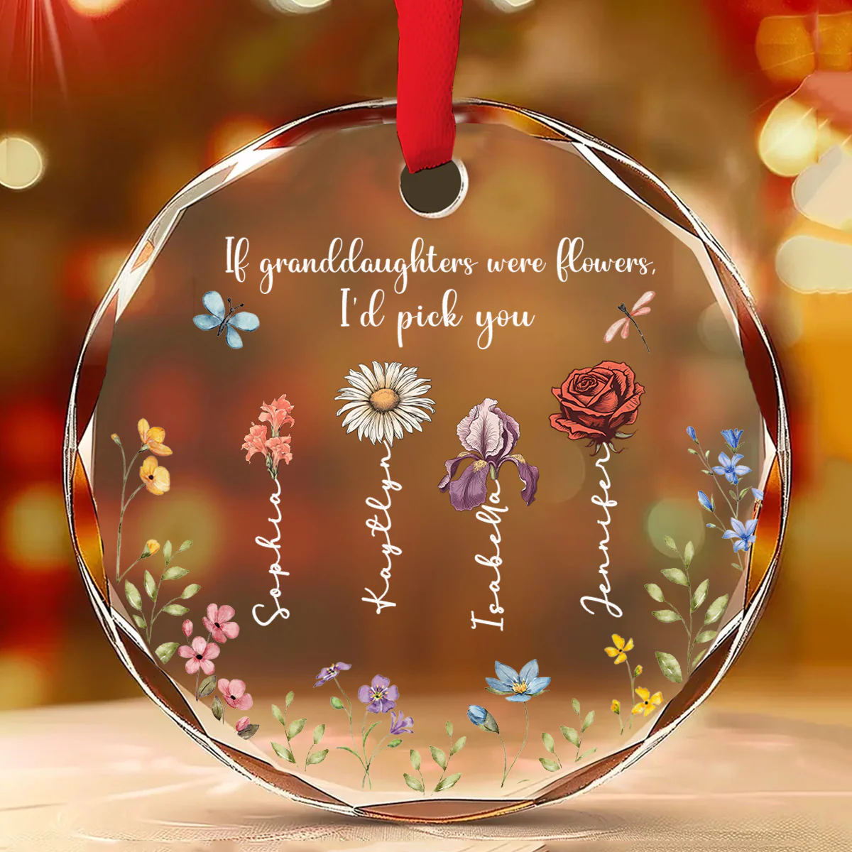 If Daughters Were Flowers - Personalized Custom Glass Ornament - Image 2