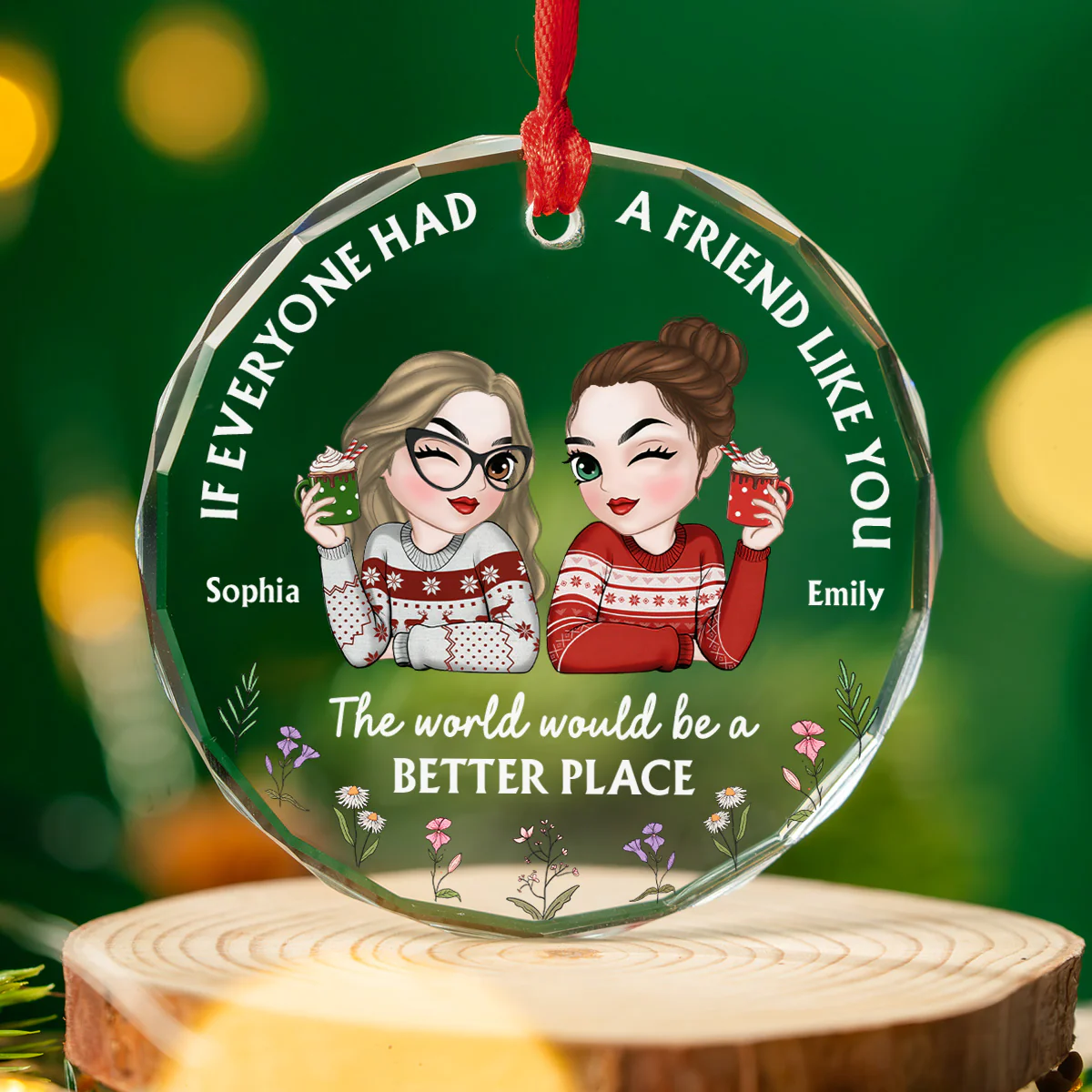 If Everyone Had A Friend Like You Chibi - Personalized Custom Glass Ornament - Image 3