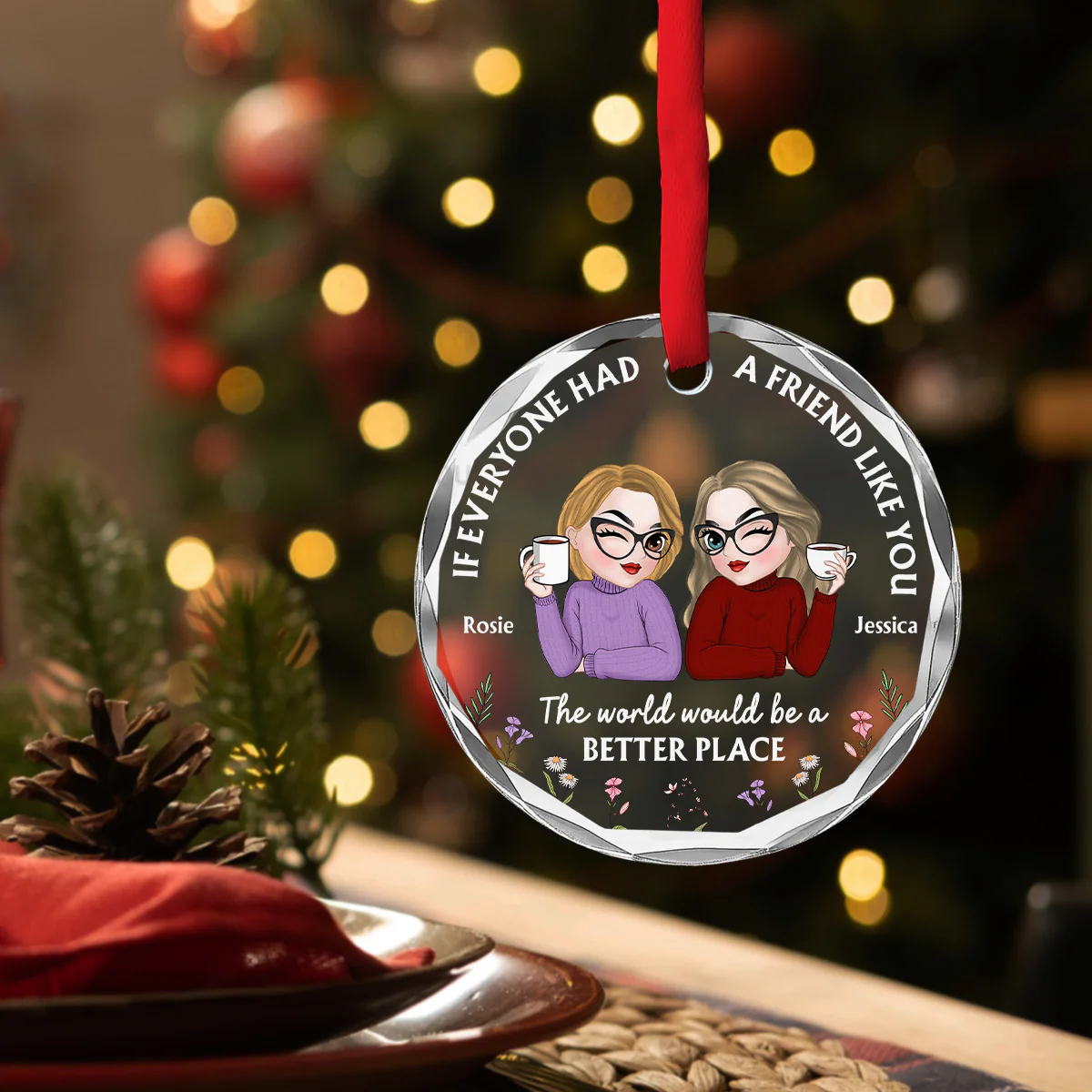 If Everyone Had A Friend Like You Chibi - Personalized Custom Glass Ornament - Image 4
