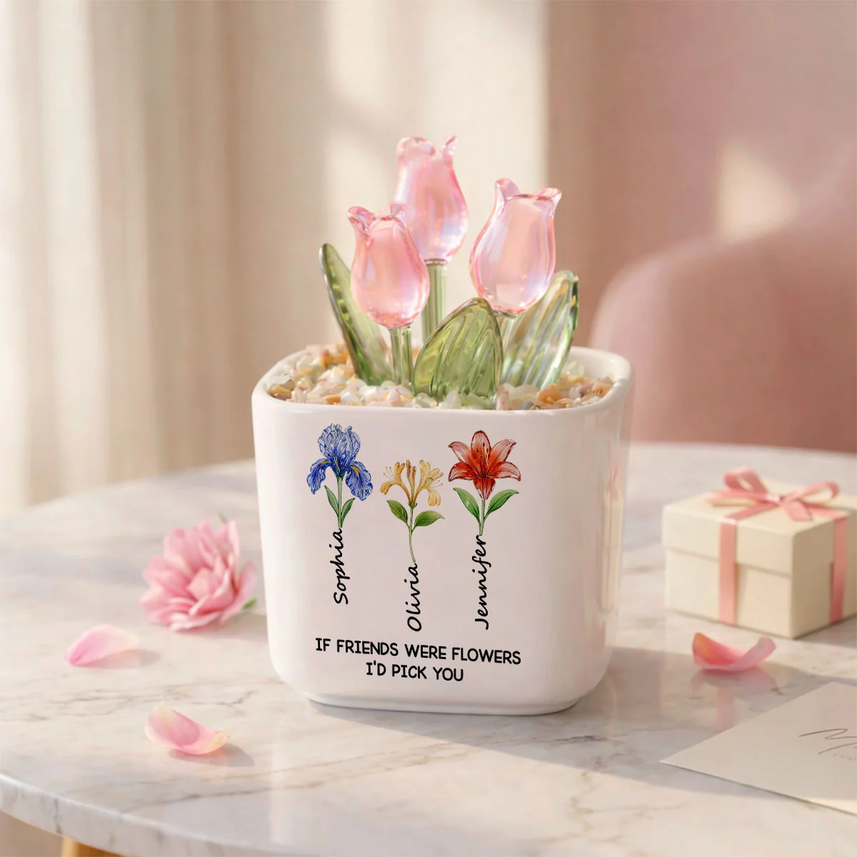 If Friends Were Flowers - Personalized Custom Glass Everlasting Tulips - Image 5