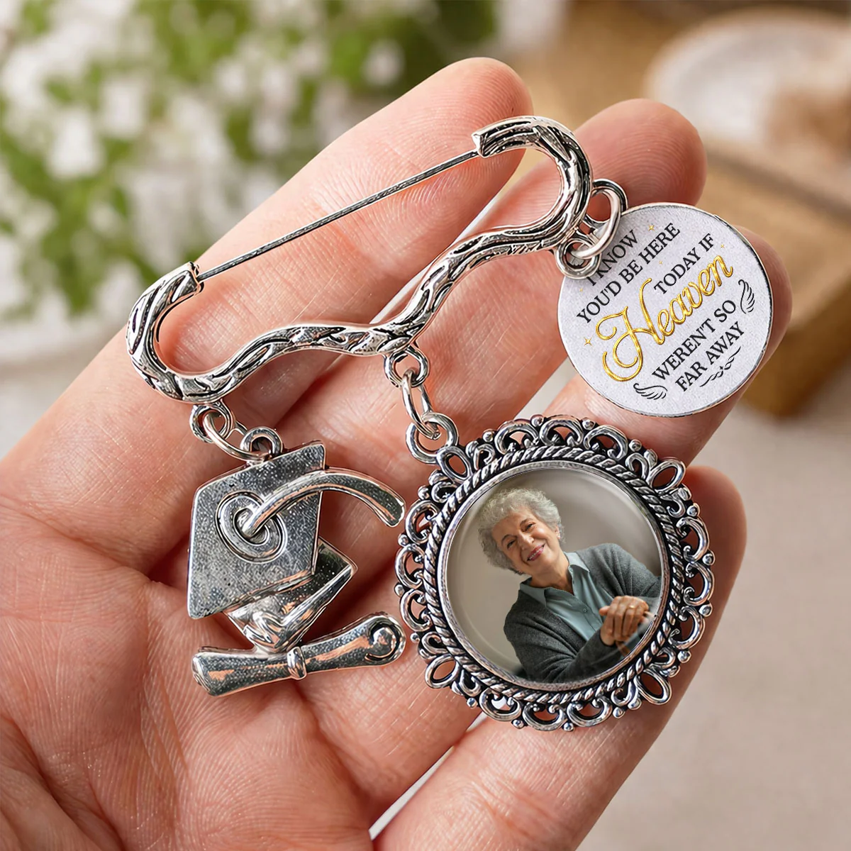 If Heaven Were Not So Far Away - Personalized Custom Graduation Tassel Pin - Image 2