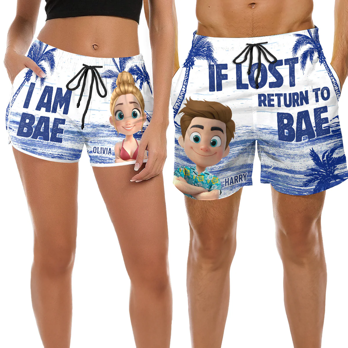 If Lost Return To Bae Summer - Personalized Custom Couple Beach Shorts - Image 3