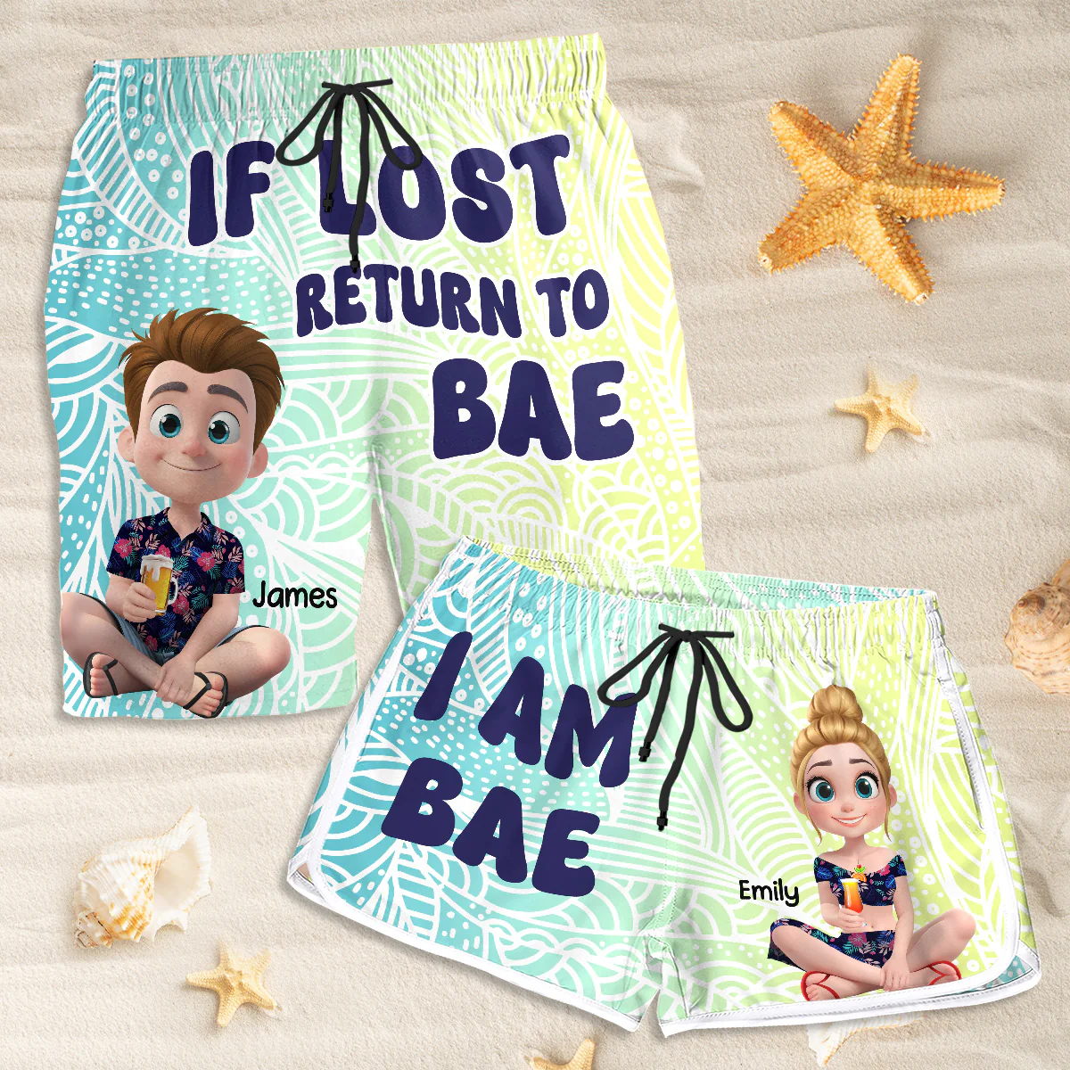 If Lost Return To Bae - Personalized Custom Couple Beach Shorts