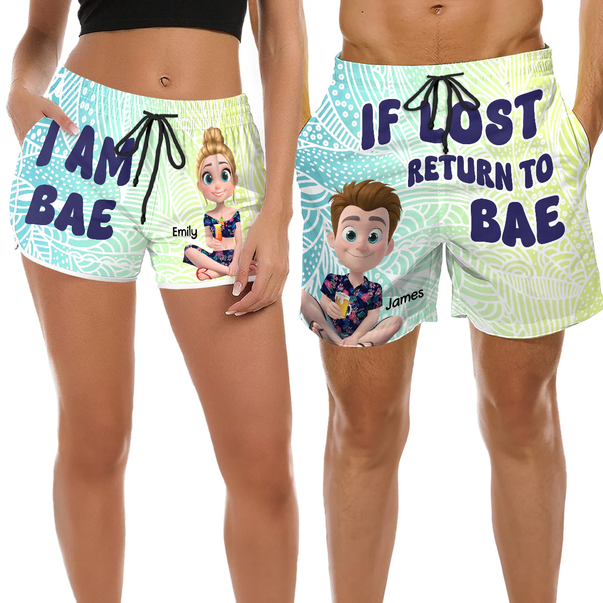 If Lost Return To Bae - Personalized Custom Couple Beach Shorts - Image 4