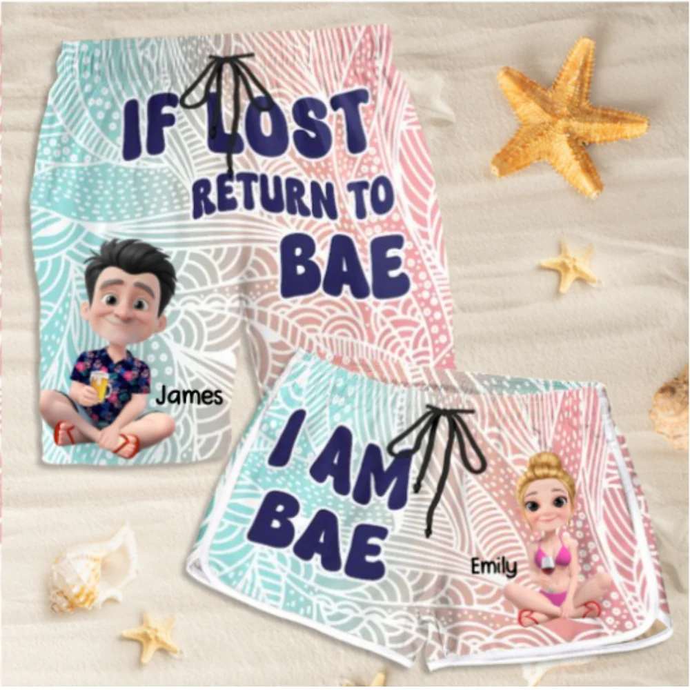 If Lost Return To Bae - Personalized Custom Couple Beach Shorts - Image 5