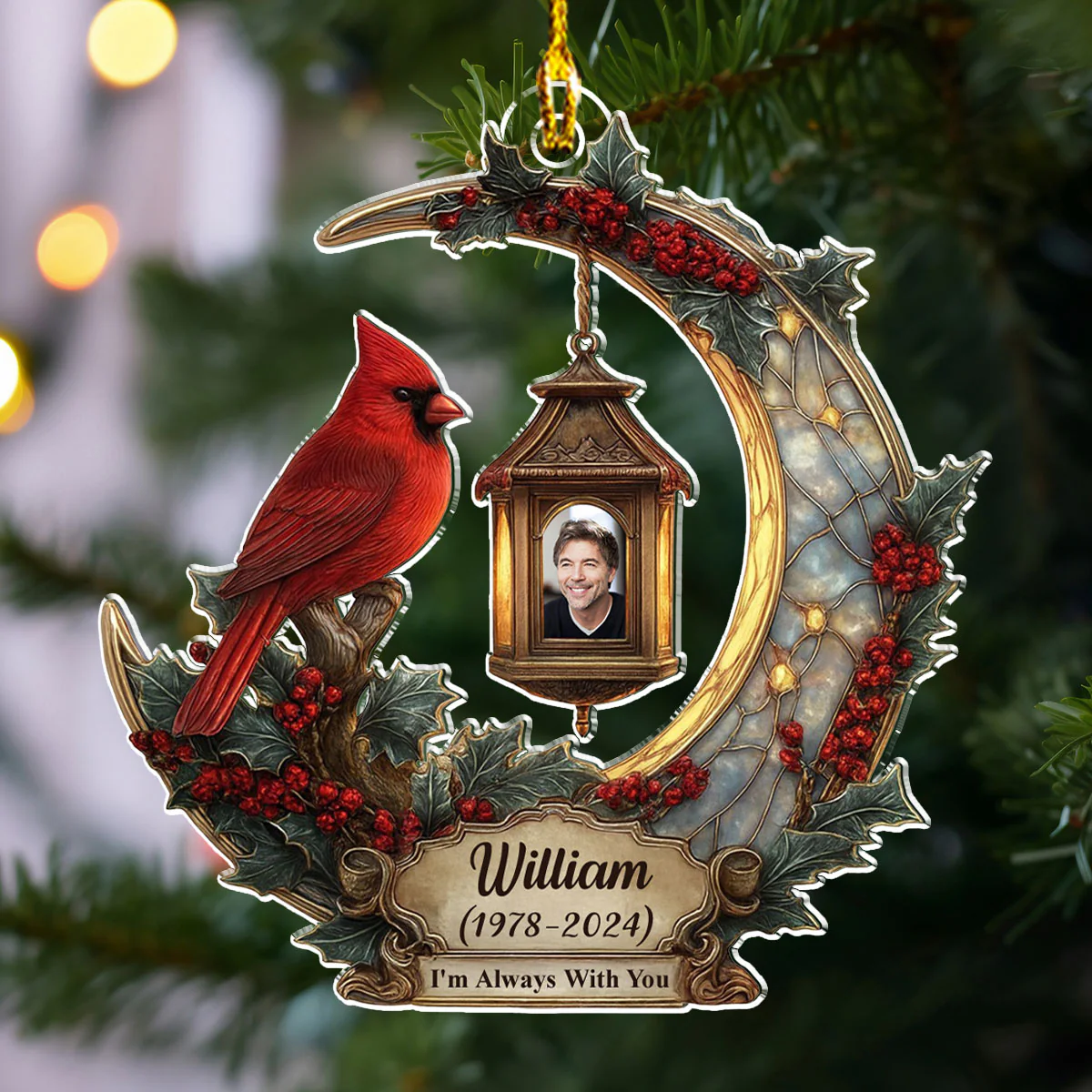 In Loving Memory Cardinal Lantern - Personalized Custom Acrylic Ornament