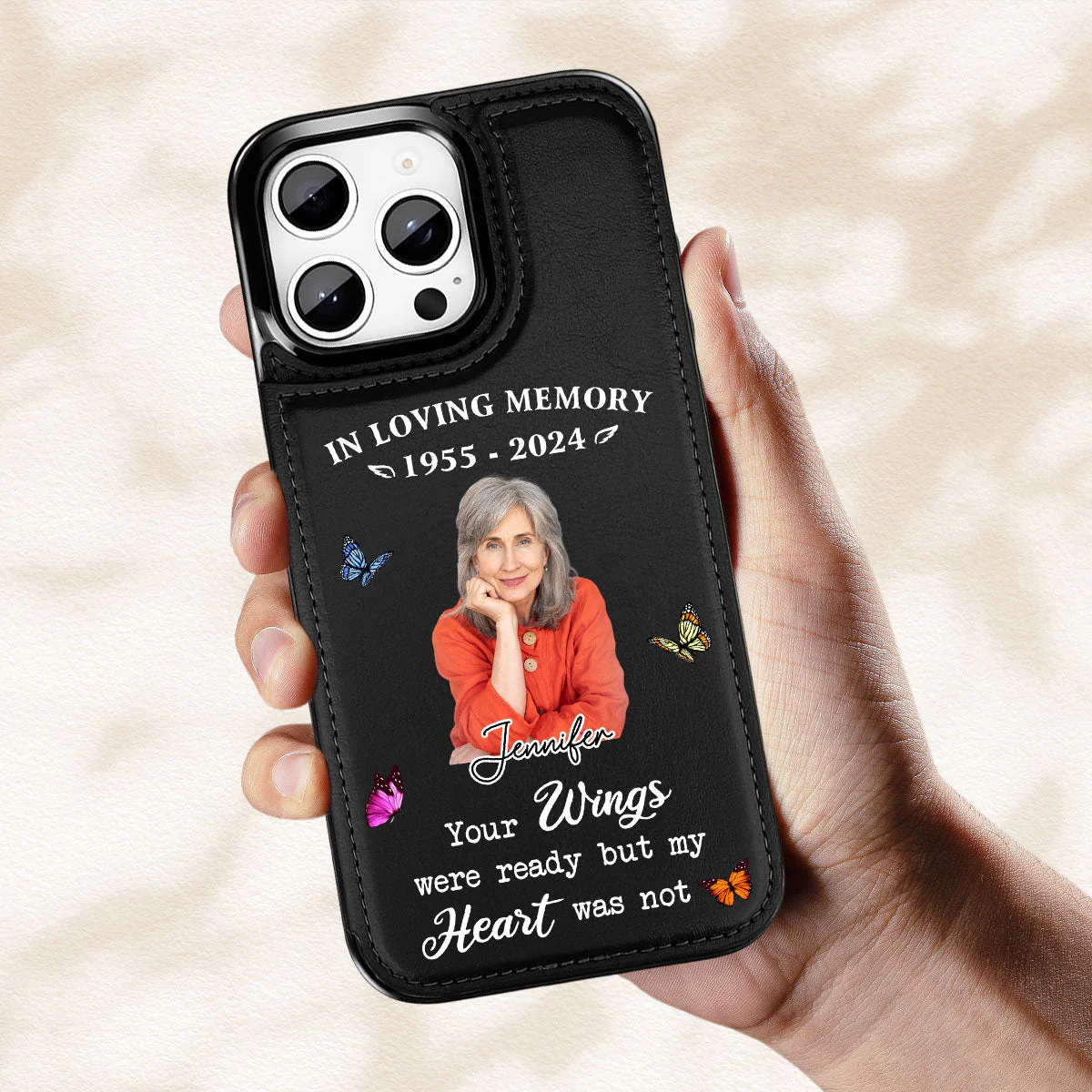 In Loving Memory - Personalized Custom Leather Phone Case - Image 3