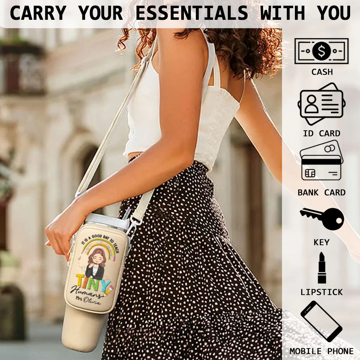 Inspiring Tiny Humans To Dream Big - Personalized Custom 40oz Water Bottle Carrier Bag - Image 5