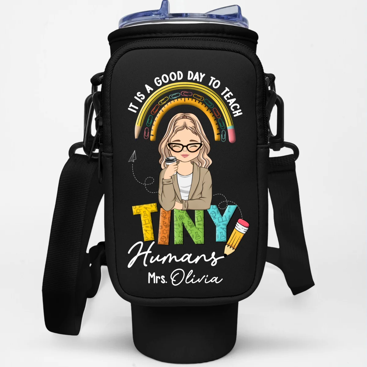 Inspiring Tiny Humans To Dream Big - Personalized Custom 40oz Water Bottle Carrier Bag - Image 6