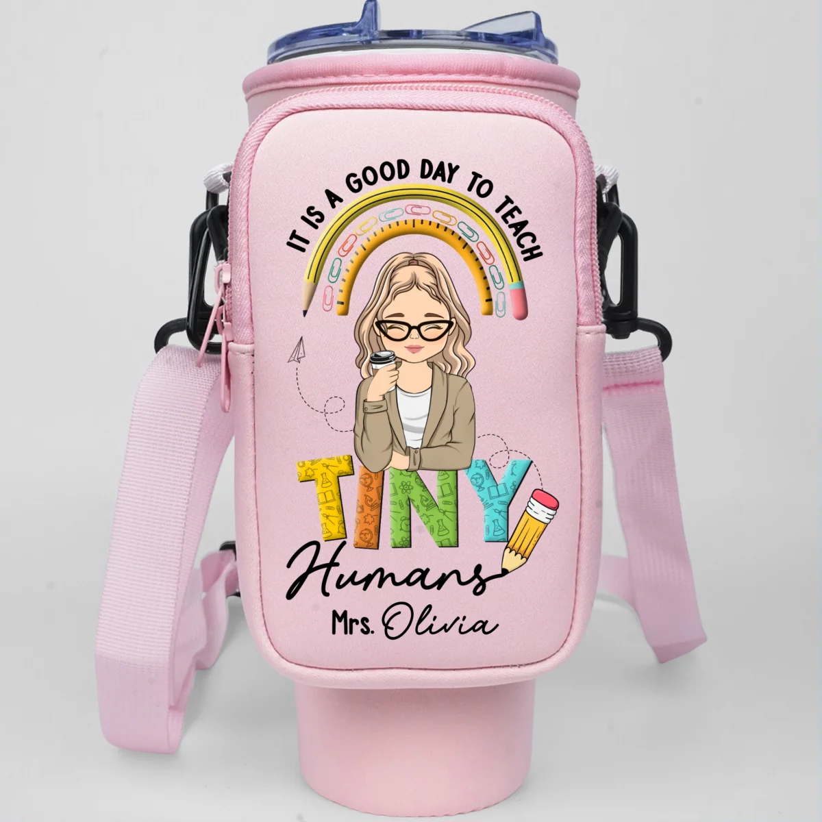 Inspiring Tiny Humans To Dream Big - Personalized Custom 40oz Water Bottle Carrier Bag - Image 7