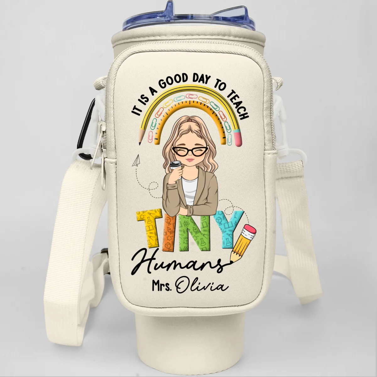 Inspiring Tiny Humans To Dream Big - Personalized Custom 40oz Water Bottle Carrier Bag - Image 8