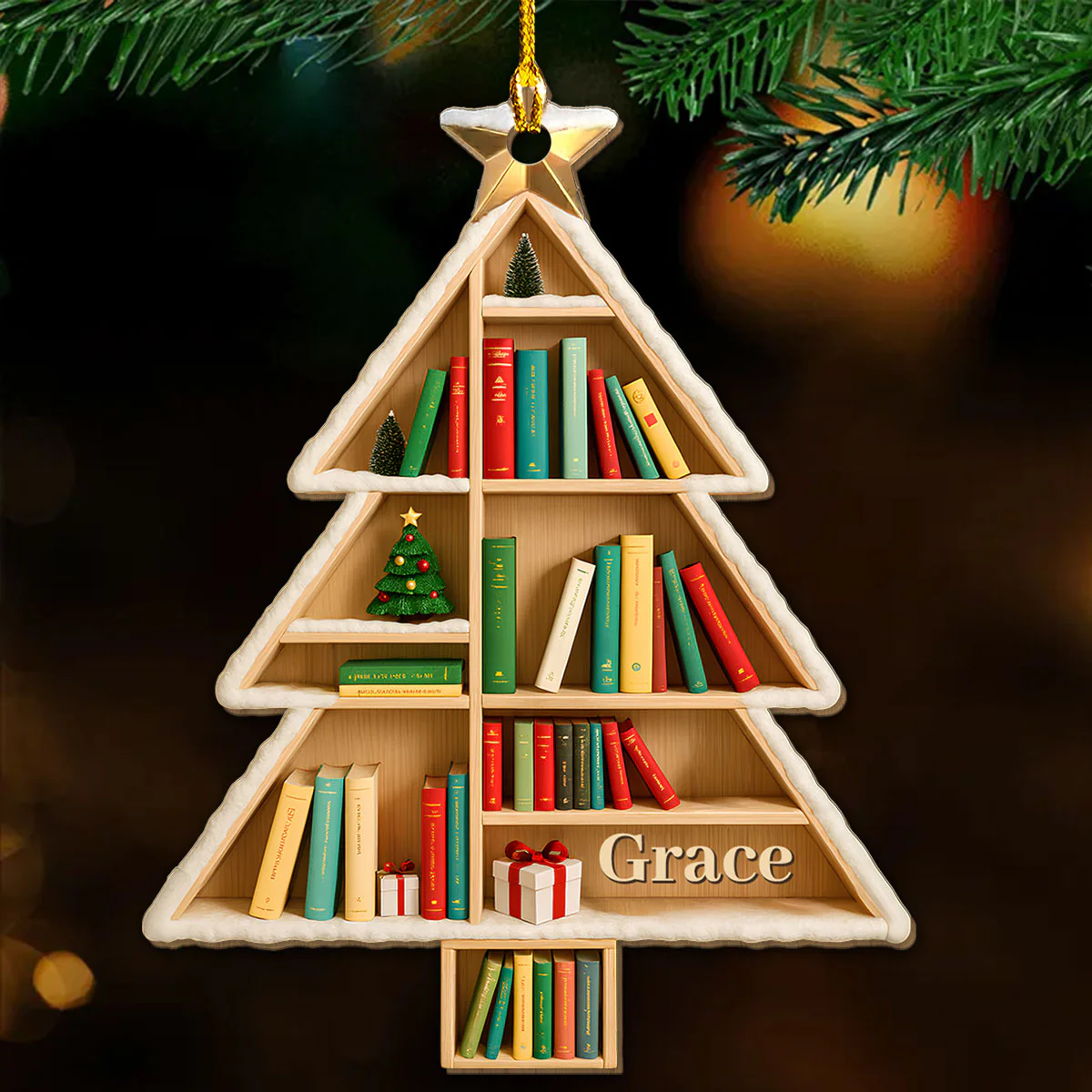 Into The Tree Bookshelf - Personalized Custom 3D Effect Wood Ornament