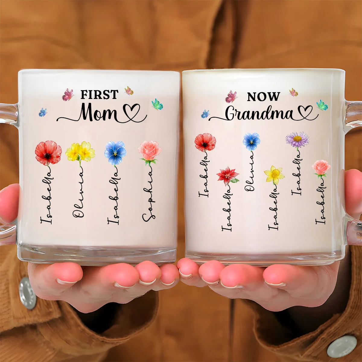 Iridescent Birthmonth Flower Grandma - Personalized Custom Glass Mug