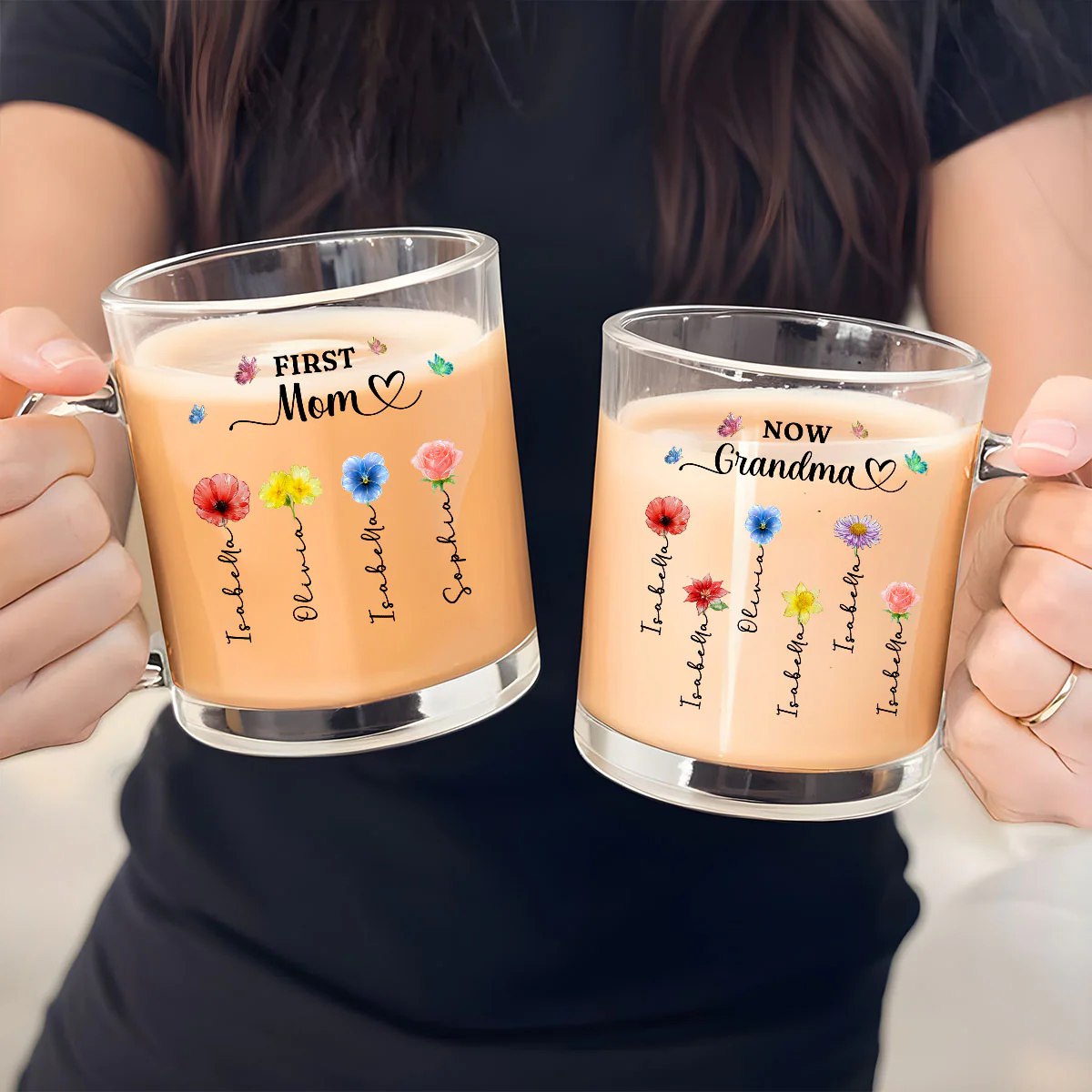 Iridescent Birthmonth Flower Grandma - Personalized Custom Glass Mug - Image 4