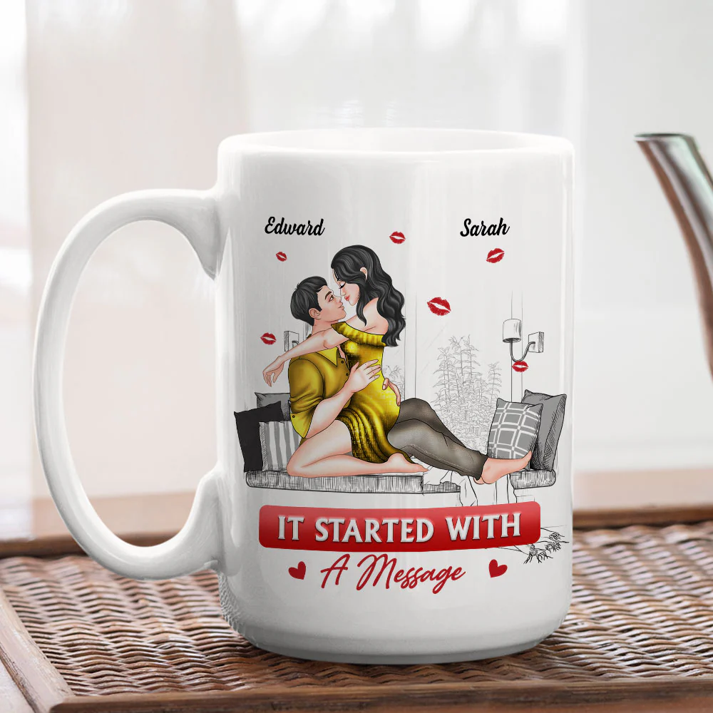It Started With A Message Couple Gift - Personalized Custom Coffee Mug - Image 5