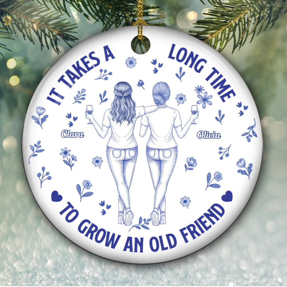 It Takes A Long Time Blue Toile - Personalized Custom Ceramic Ornament - Image 6