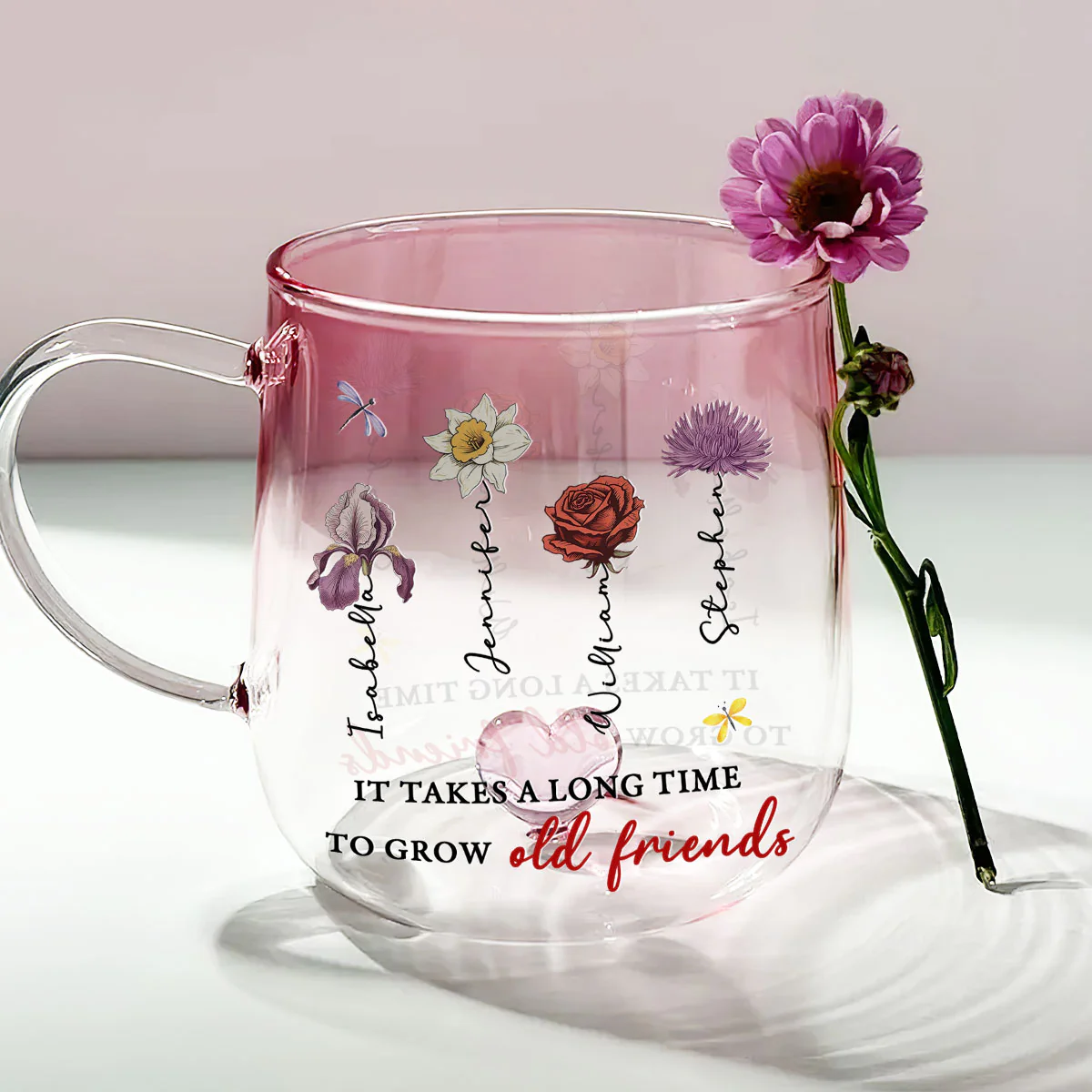 It Takes A Long Time - Personalized Custom Pink Gradient Glass Mug - Image 3