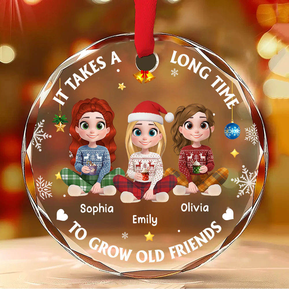 It Takes A Long Time To Grow An Old Friend Cartoonize - Personalized Custom Glass Ornament - Image 2