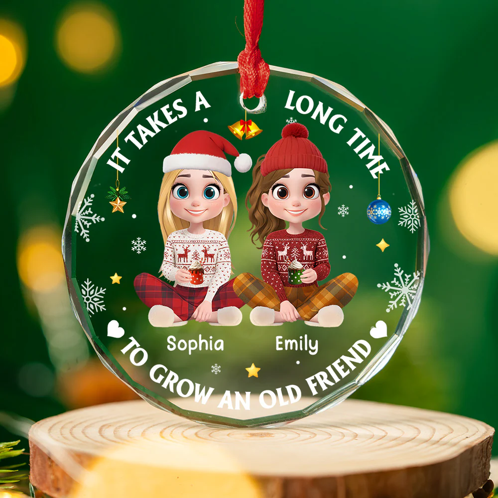 It Takes A Long Time To Grow An Old Friend Cartoonize - Personalized Custom Glass Ornament - Image 3