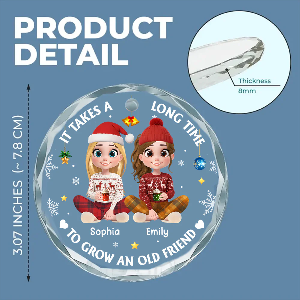It Takes A Long Time To Grow An Old Friend Cartoonize - Personalized Custom Glass Ornament - Image 6