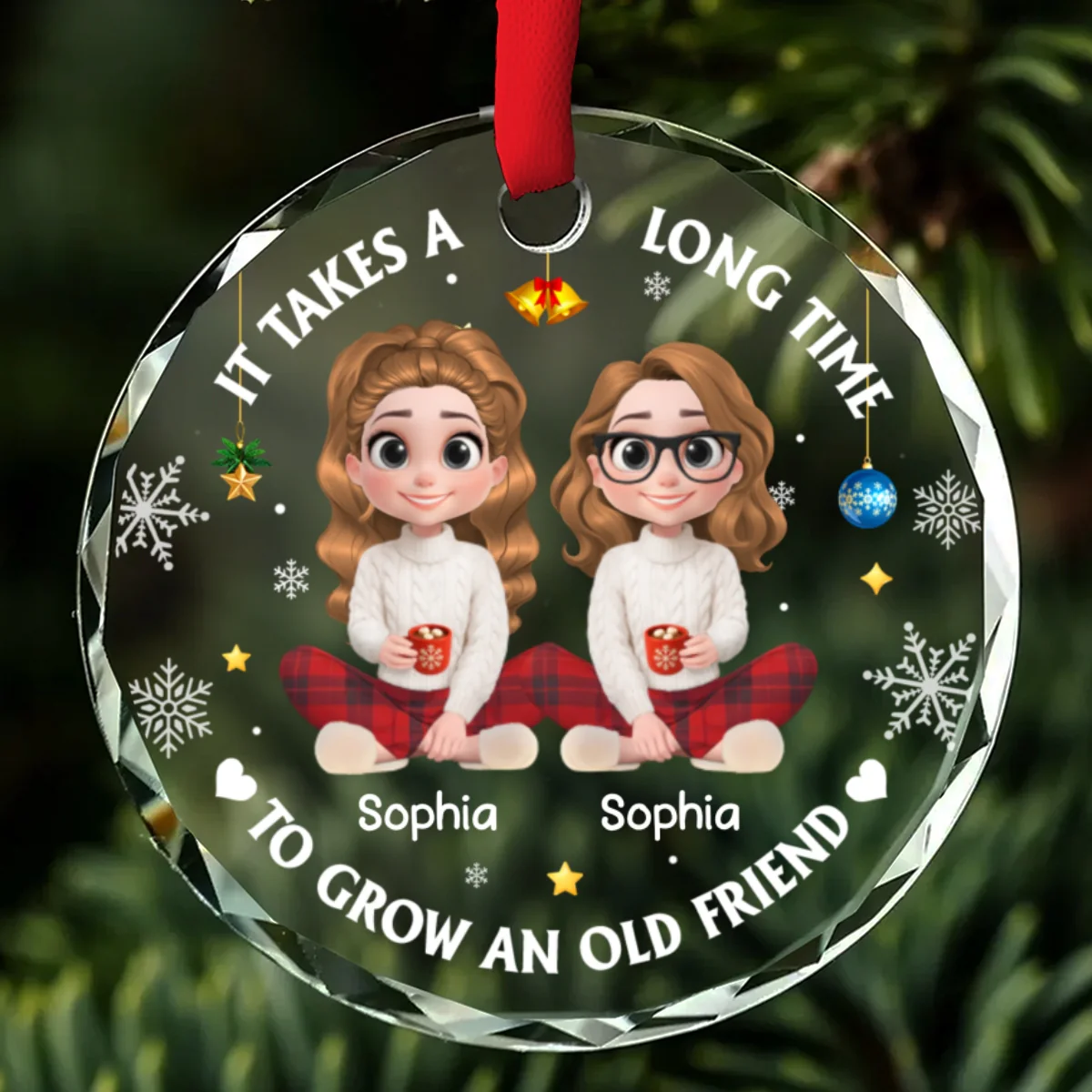 It Takes A Long Time To Grow An Old Friend Cartoonize - Personalized Custom Glass Ornament - Image 7