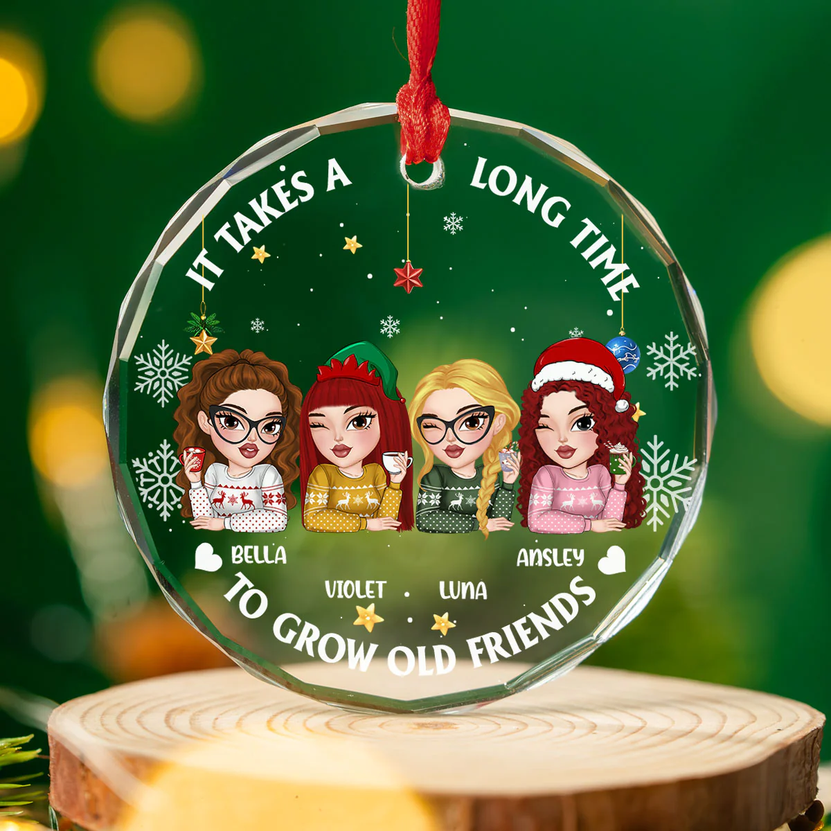 It Takes A Long Time To Grow An Old Friend Christmas - Personalized Custom Glass Ornament - Image 3
